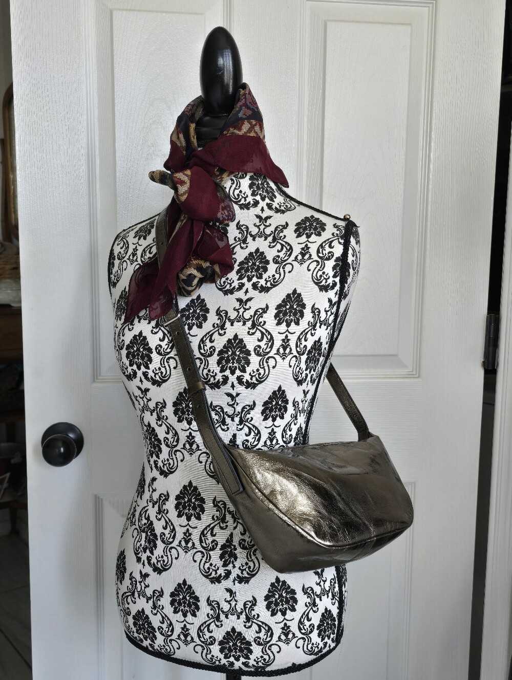 Madewell Crescent Sling Metallic Pewter Leather Crossbody